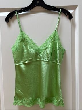 Gold Hawk 100% Silk Lime Green Camisole with Beaded Lace Trim